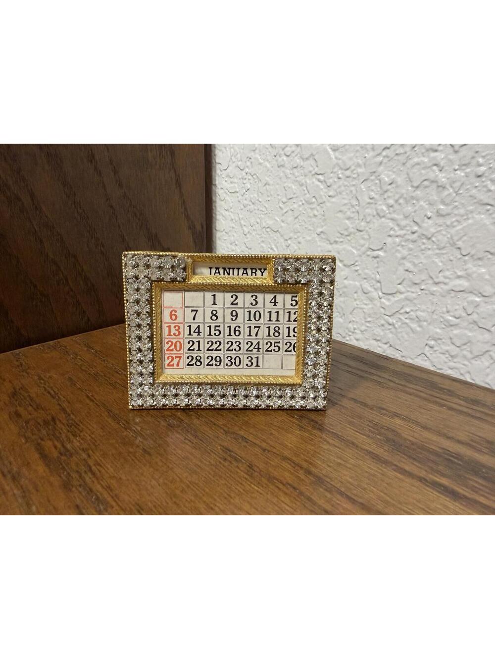 Vintage Gold Rhinestone Perpetual Desk Calendar